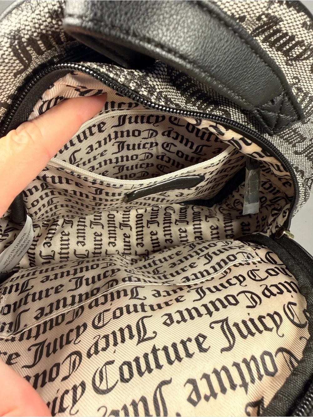 Juicy Couture Gothic Status Black and White Monogram Logo Mini Backpack